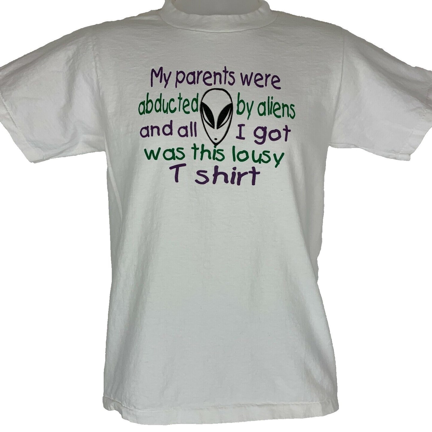 Mis padres fueron secuestrados por extraterrestres Vintage 90s camiseta hecha en EE.UU. Juvenil XL