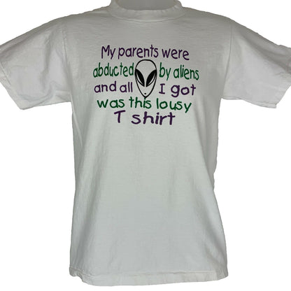Mis padres fueron secuestrados por extraterrestres Vintage 90s camiseta hecha en EE.UU. Juvenil XL