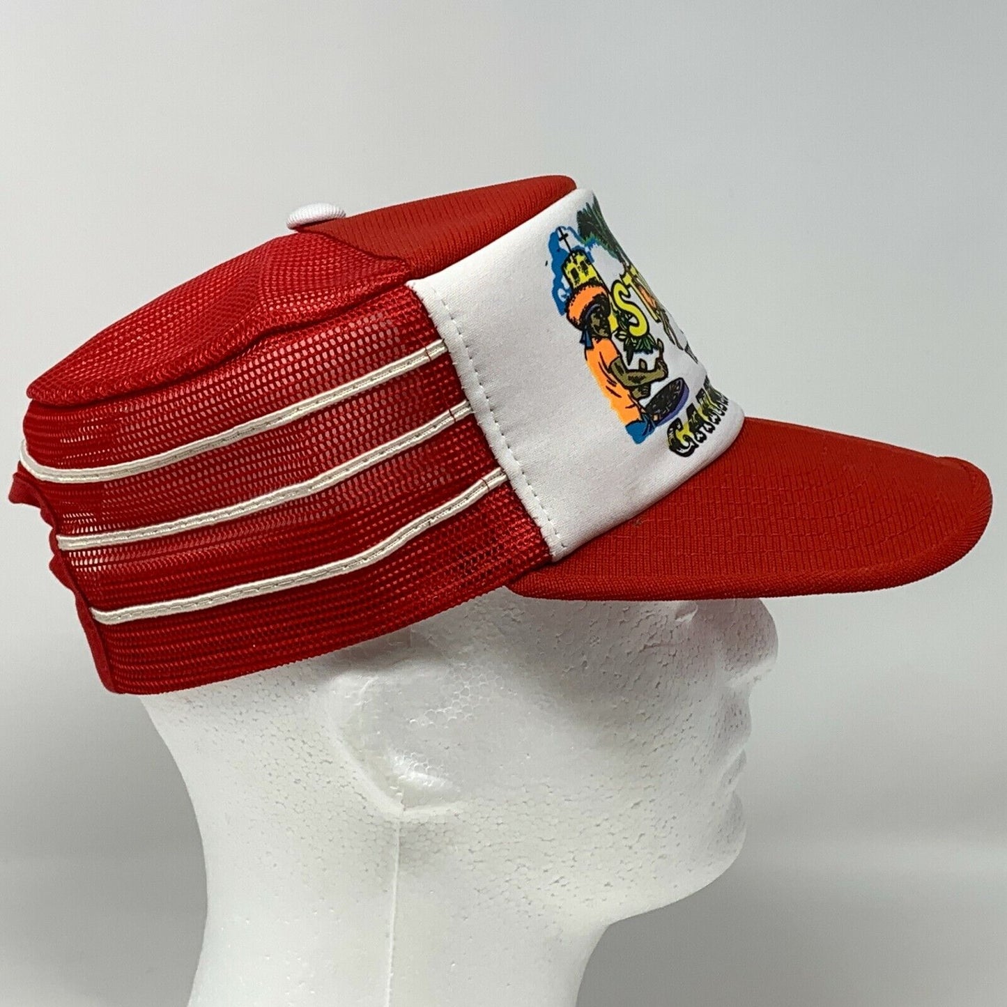St Thomas Virgin Islands 3 Stripes Snapback Trucker Hat Vintage 80s Mesh Cap