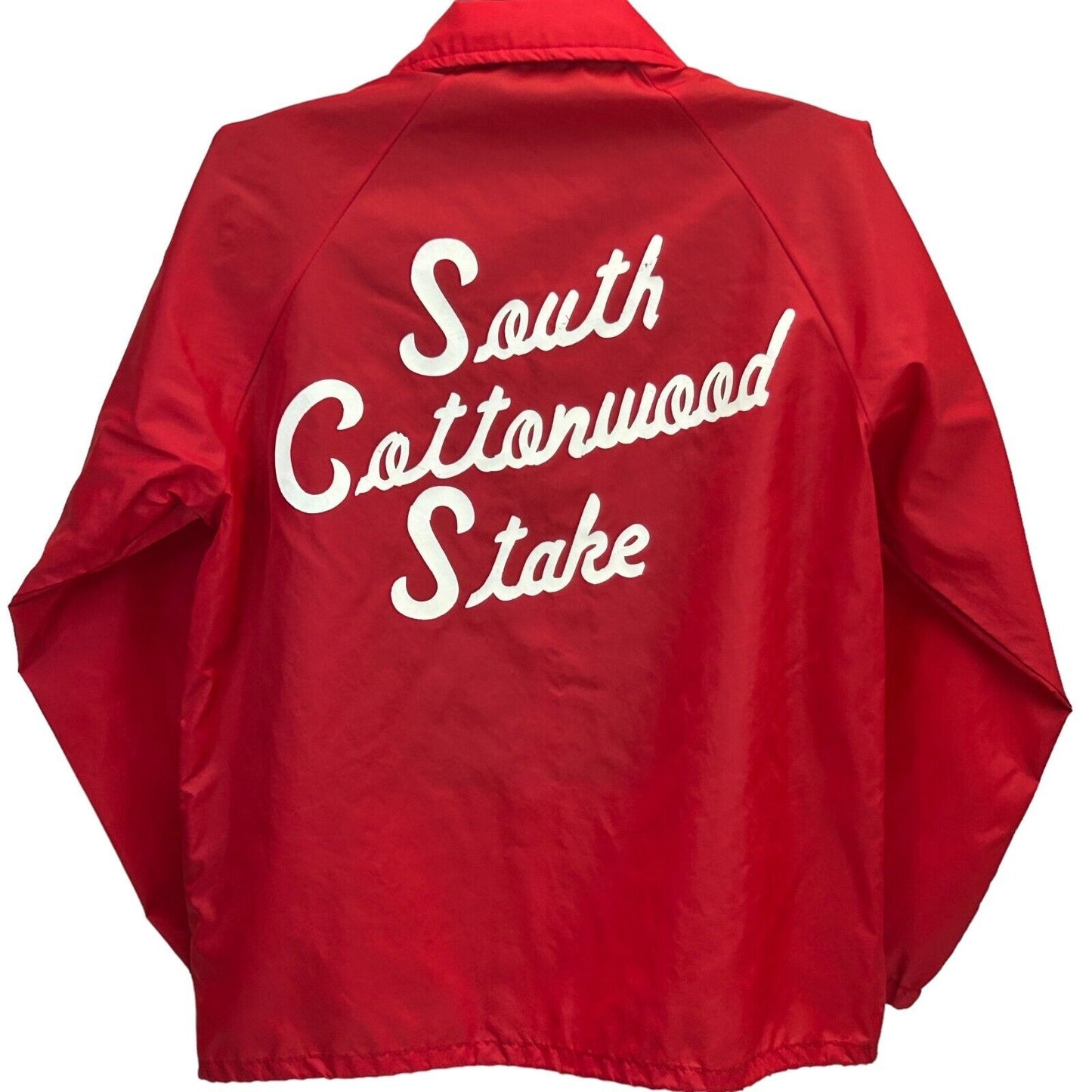 Chaqueta vintage de Salt Lake South Cottonwood Stake, cortavientos LDS grande para hombre, color rojo