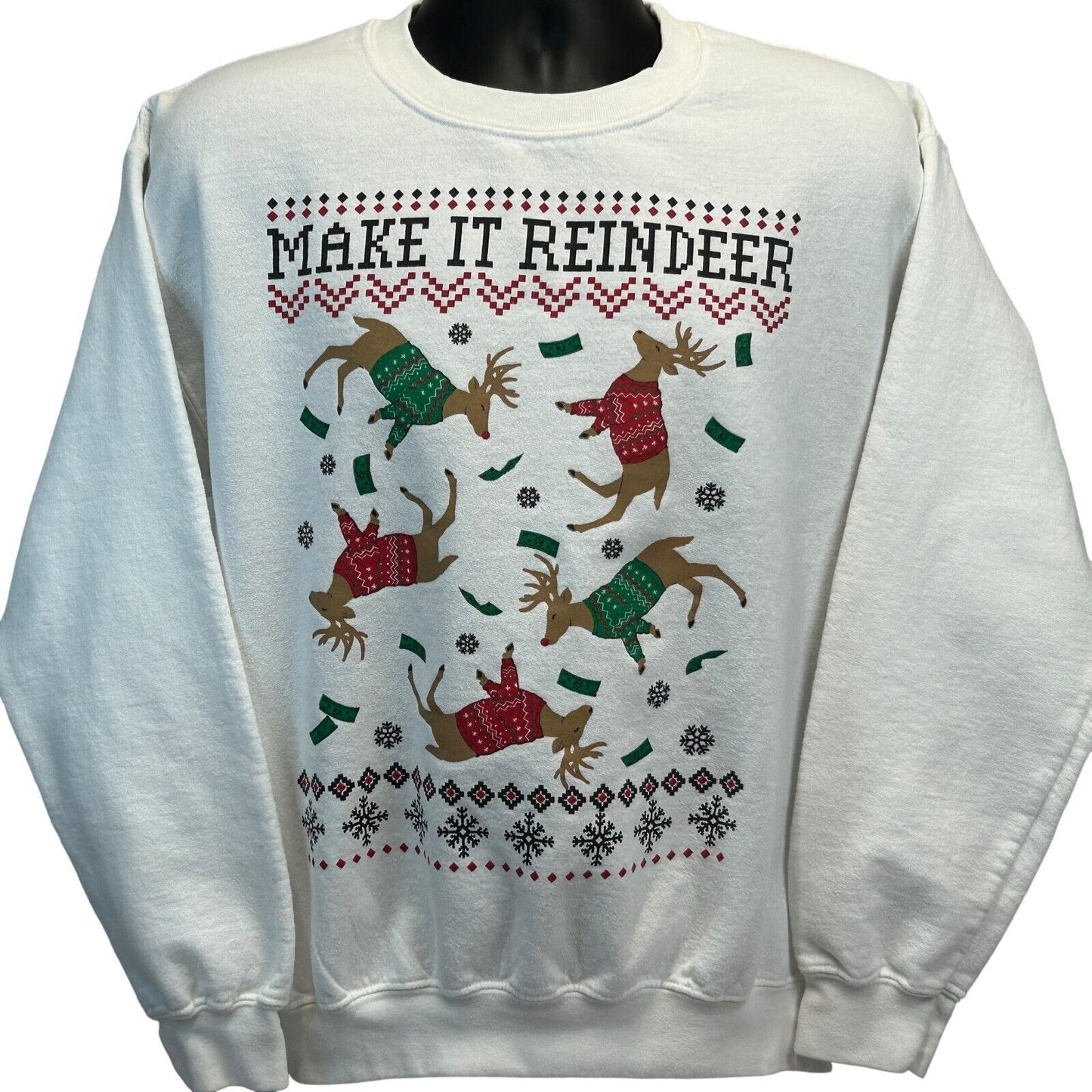 Riot Society Christmas Sweatshirt Medium Holiday Make It Reindeer USA Mens White