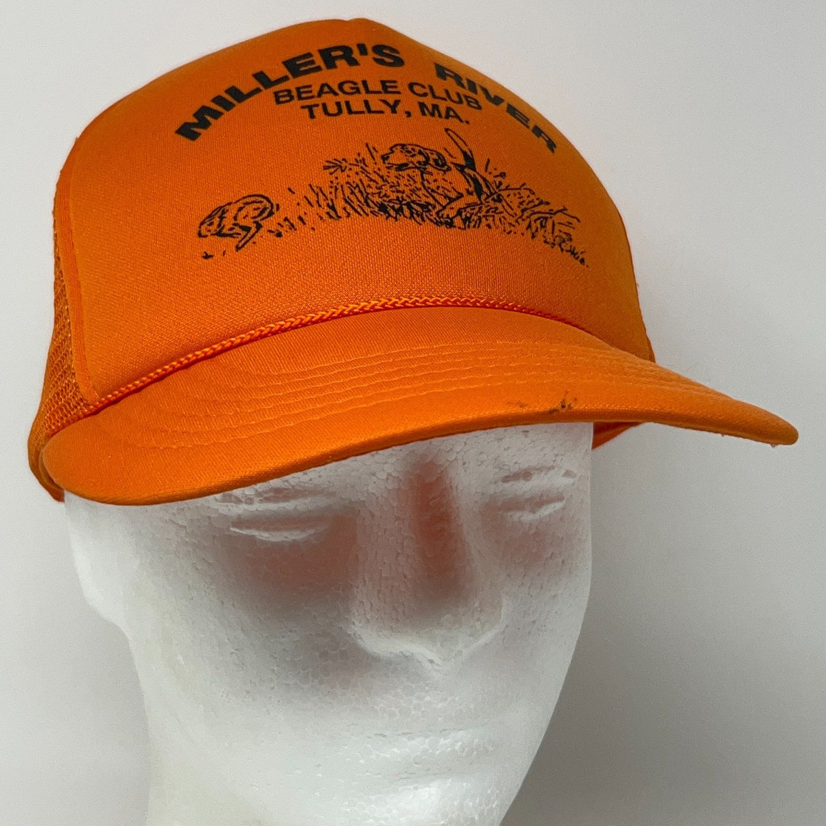 Vintage 80s Miller's River Beagle Club Hunting Orange Trucker Baseball Hat Cap