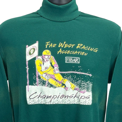 Vintage Far West Racing Association Skiing T Shirt Medium 90s Skier Mens Green