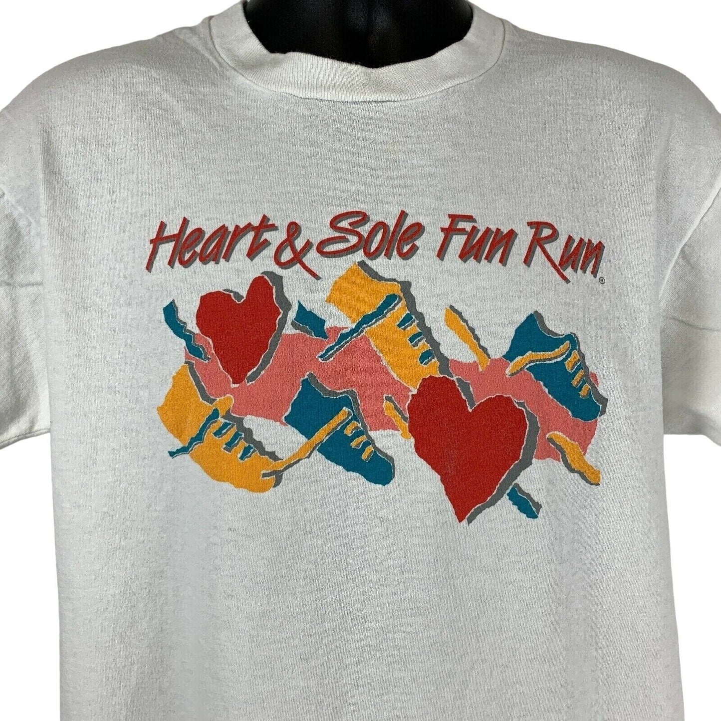 Heart & Sole Fun Run Vintage 90s T Shirt Large Houston Texas Running Mens White