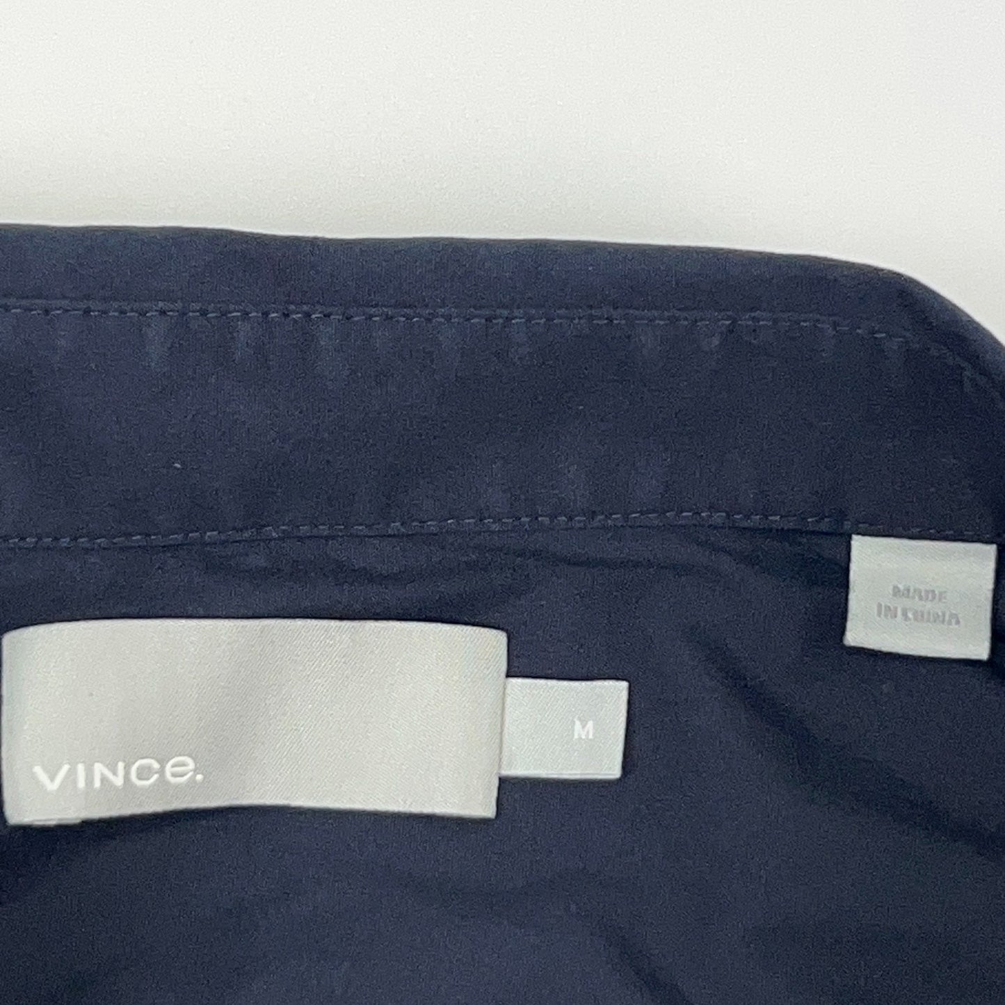 Vince Button Front Shirt Button Up Long Sleeve Stretch Navy Blue Mens M Medium