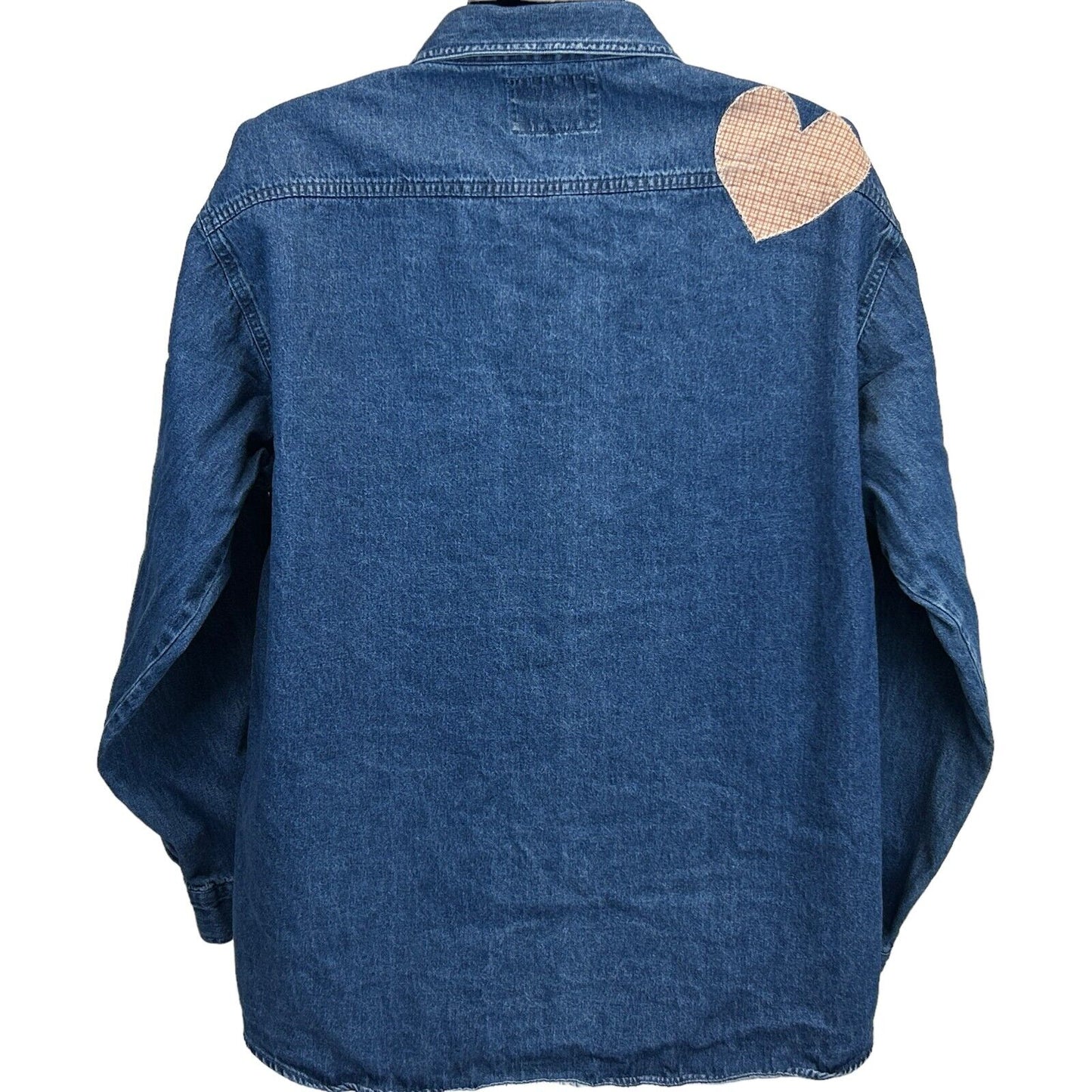 Lighthouse Mixed Media Art Denim Button Front Shirt Vintage 90s Blue Jean XL