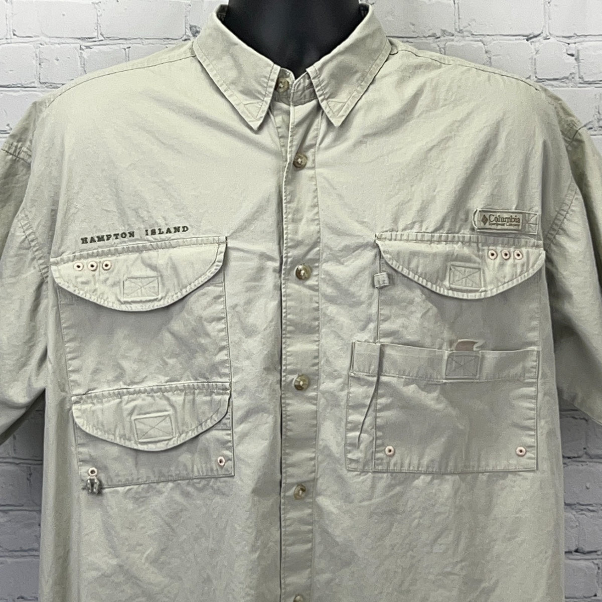 Columbia PFG Hampton Island Preserve Shirt Mens L Large Fishing Button Up Khaki