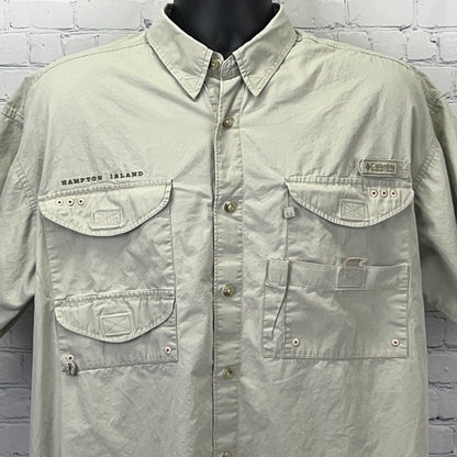 Columbia PFG Hampton Island Preserve Shirt Mens L Large Fishing Button Up Khaki