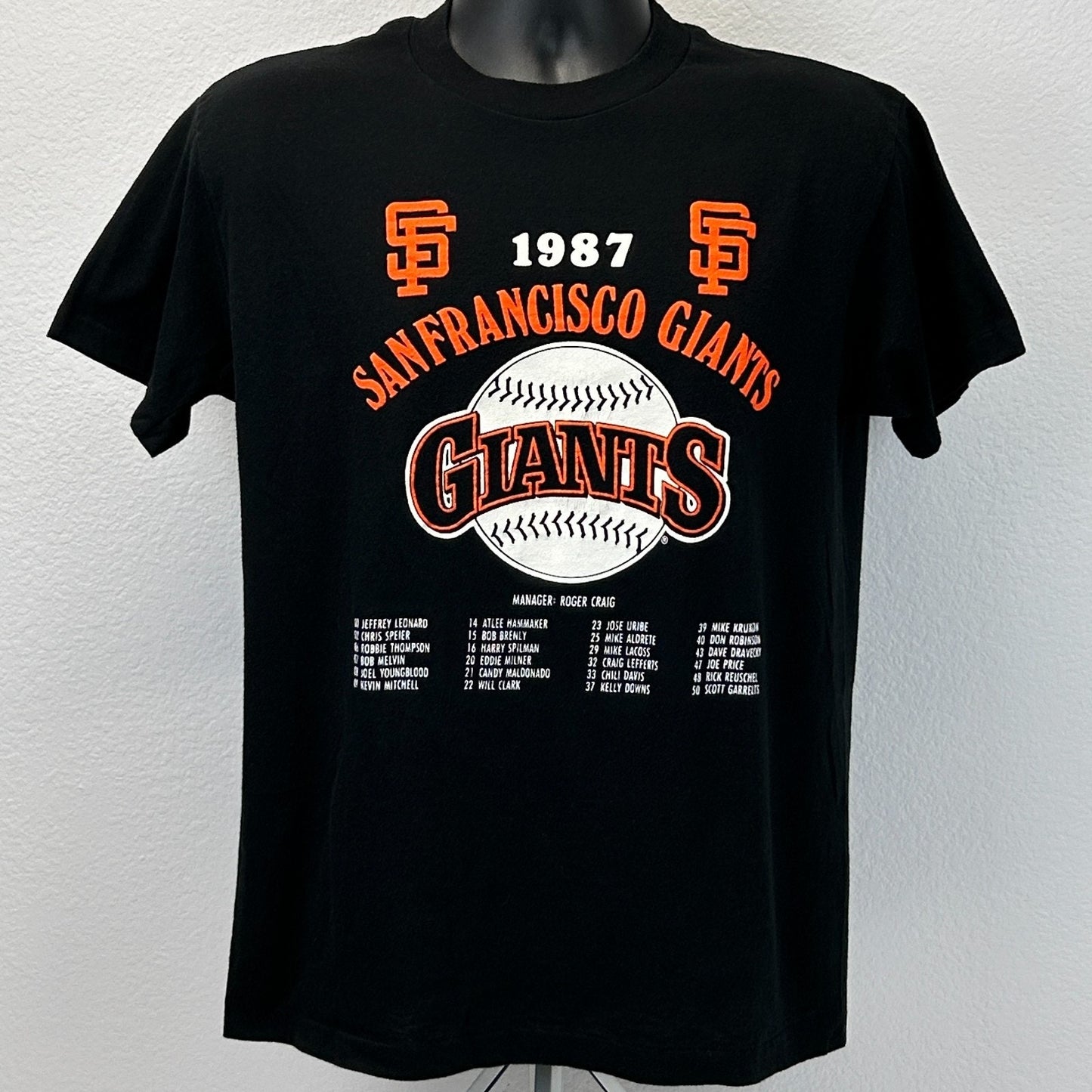 Vintage San Francisco SF Giants 1987 Roster T Shirt Mens M Medium Black 80s USA