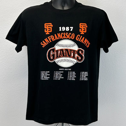 Vintage San Francisco SF Giants 1987 Roster T Shirt Mens M Medium Black 80s USA