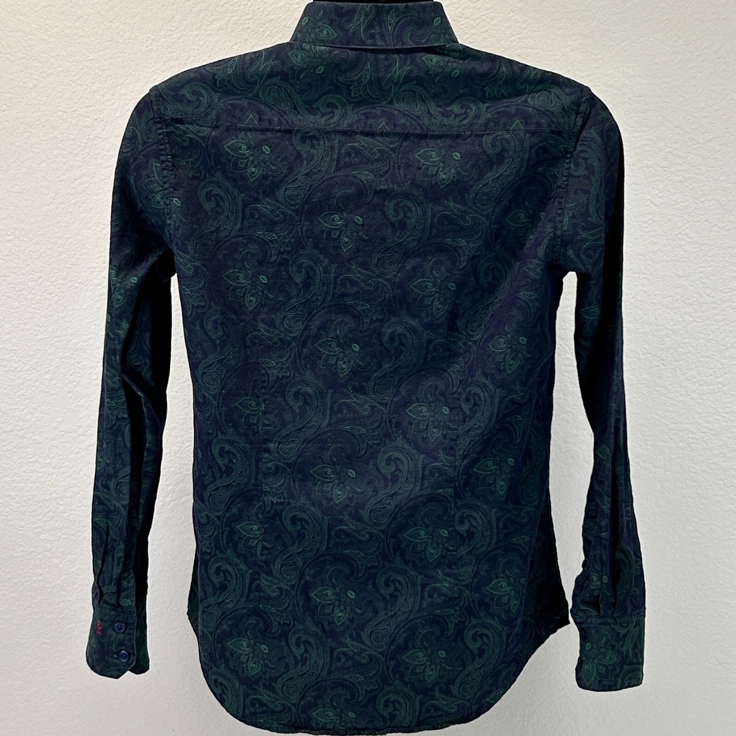 Robert Graham Button Front Shirt XS X-Small Blue Flip Cuffs Floral Paisley