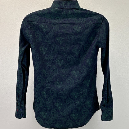 Robert Graham Button Front Shirt XS X-Small Blue Flip Cuffs Floral Paisley