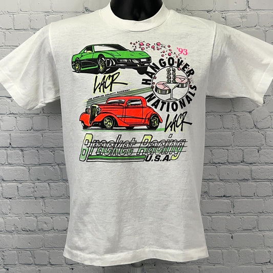 Vintage 90s Los Angeles County Raceway LACR T Shirt Drag Racing White S Small