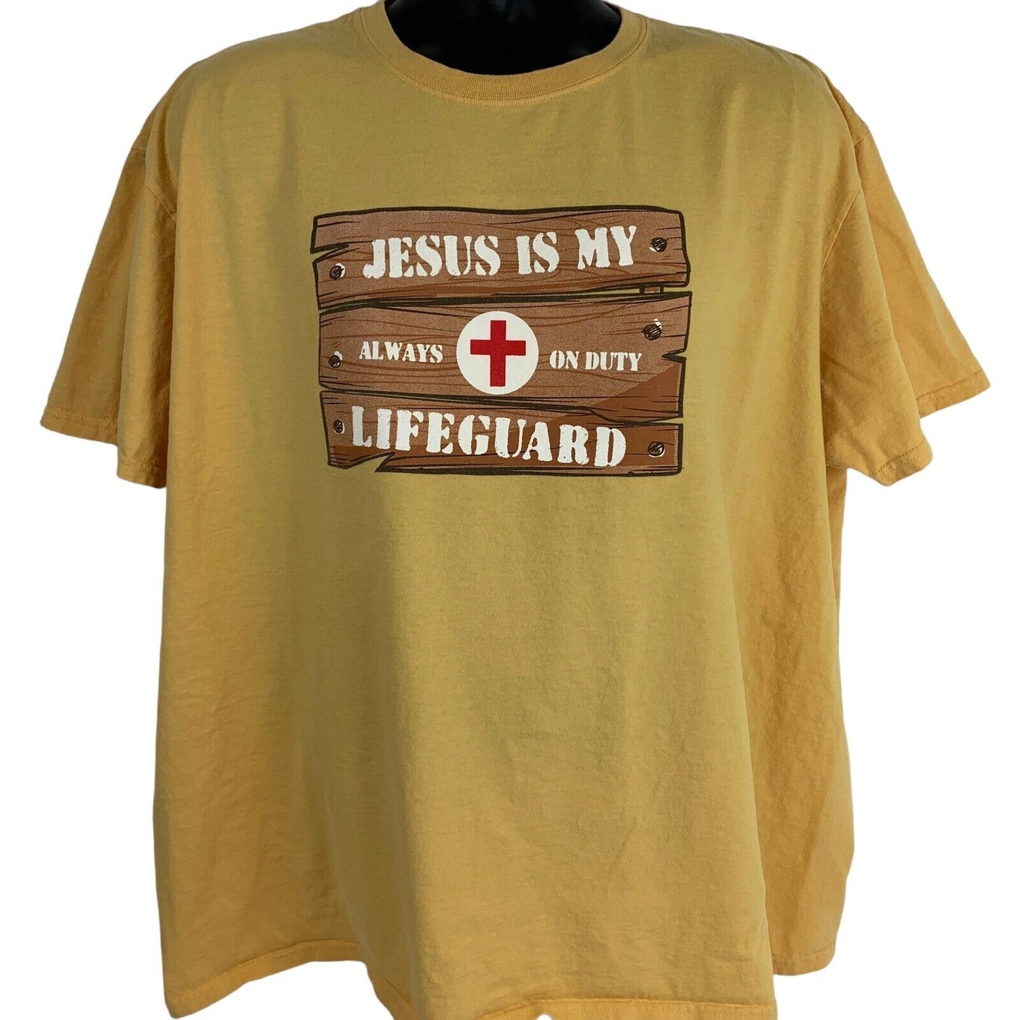 Camiseta Jesús es mi salvavidas para hombre, talla 2XL, color amarillo, para nadar, con texto en inglés "Cristo, cristiano, religioso"