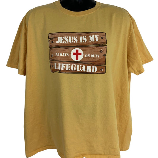 Jesus Is My Lifeguard T Shirt Christian Religious Christ Swimmer Yellow 2XL XXL
