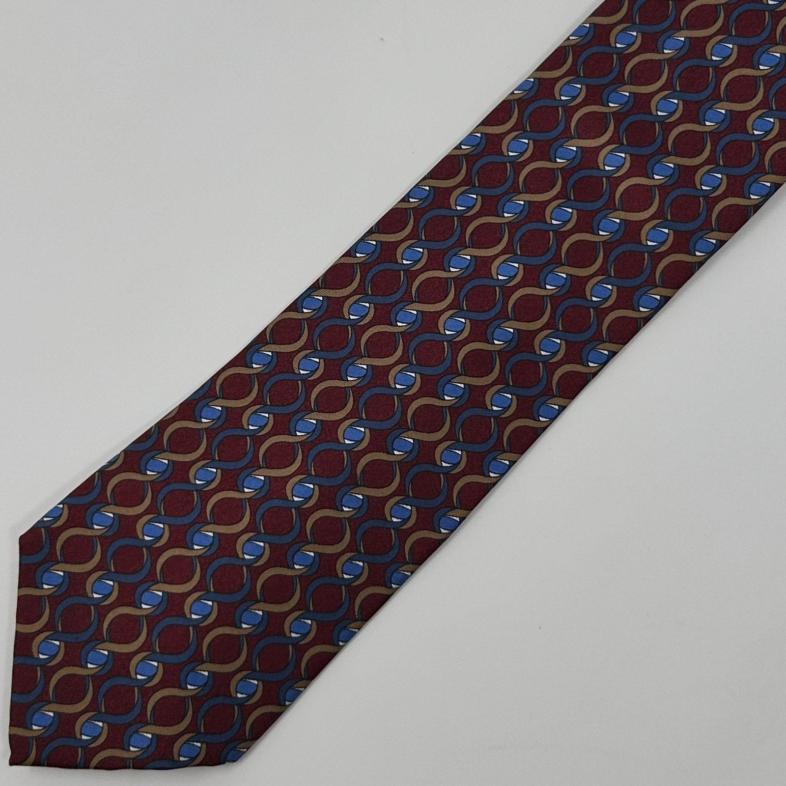 Vintage 90s Christian Dior Monsieur Tie Necktie Red Chain Link Silk Made In USA - Neon Vintage