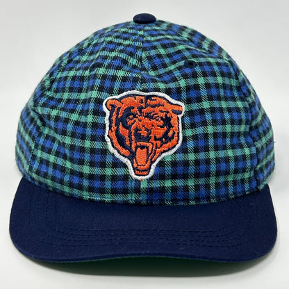 Vintage 90s Chicago Bears Youth Hat Cap Blue Plaid Snapback NFL Football 6 Panel