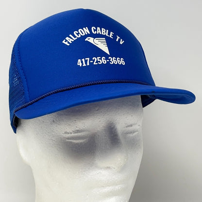 Vintage 80s Falcon Cable TV Trucker Hat Baseball Cap Missouri Mesh Snapback Blue