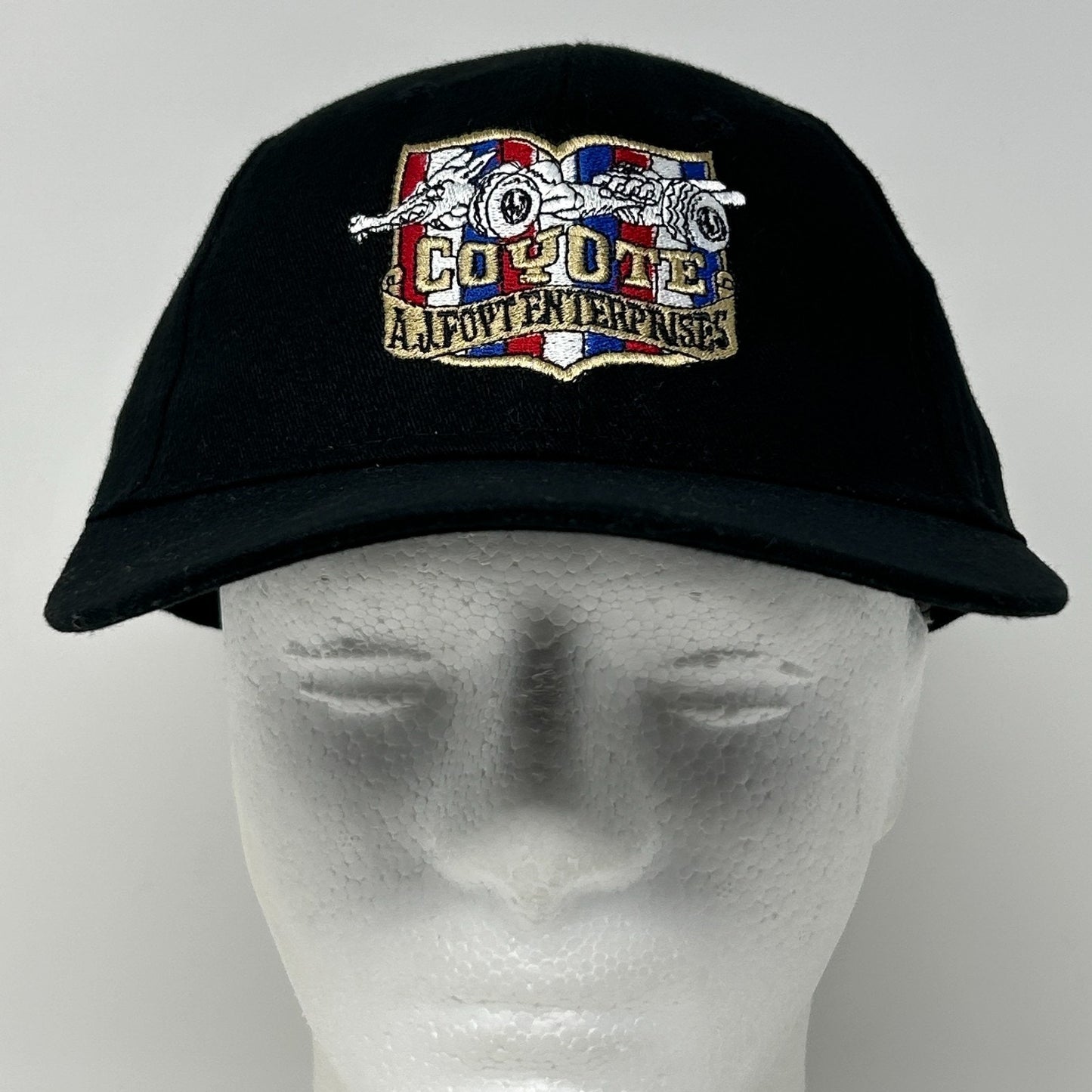Vintage 90s AJ Foyt Enterprises Coyote Hat Baseball Cap Indy 500 Strapback Black