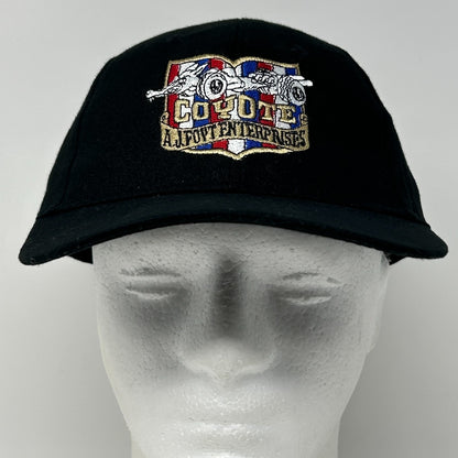 Vintage 90s AJ Foyt Enterprises Coyote Hat Baseball Cap Indy 500 Strapback Black