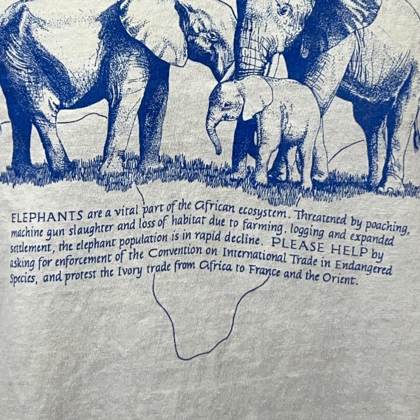 Vintage 80s Threatened Species Elephant Rhinoceros T Shirt White Unisex S Small