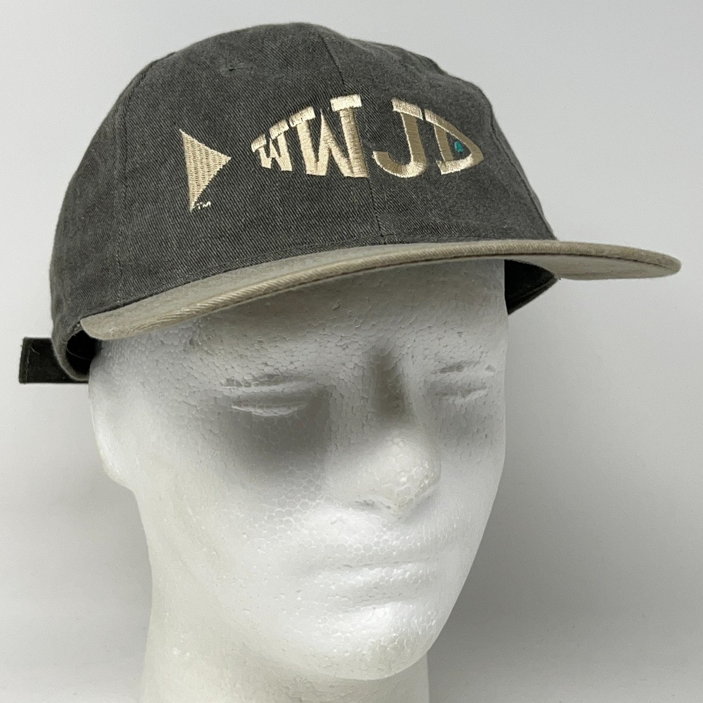 Vintage 90s WWJD Fish Hat Baseball Cap What Would Jesus Do Christ Strapback Gray