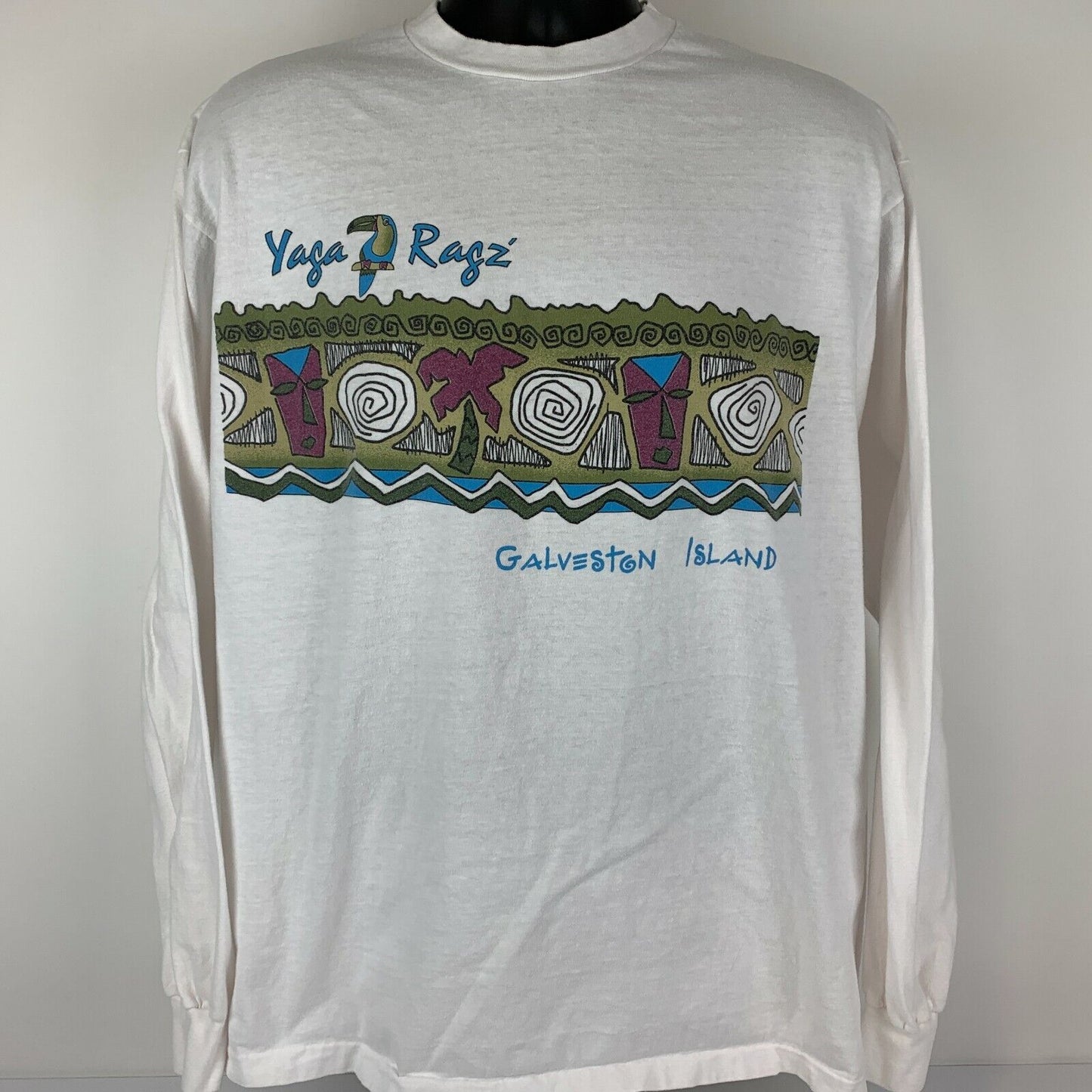 Yaga Ragz Galveston Island Vintage 80s T Shirt Large Texas Jamaican Mens White