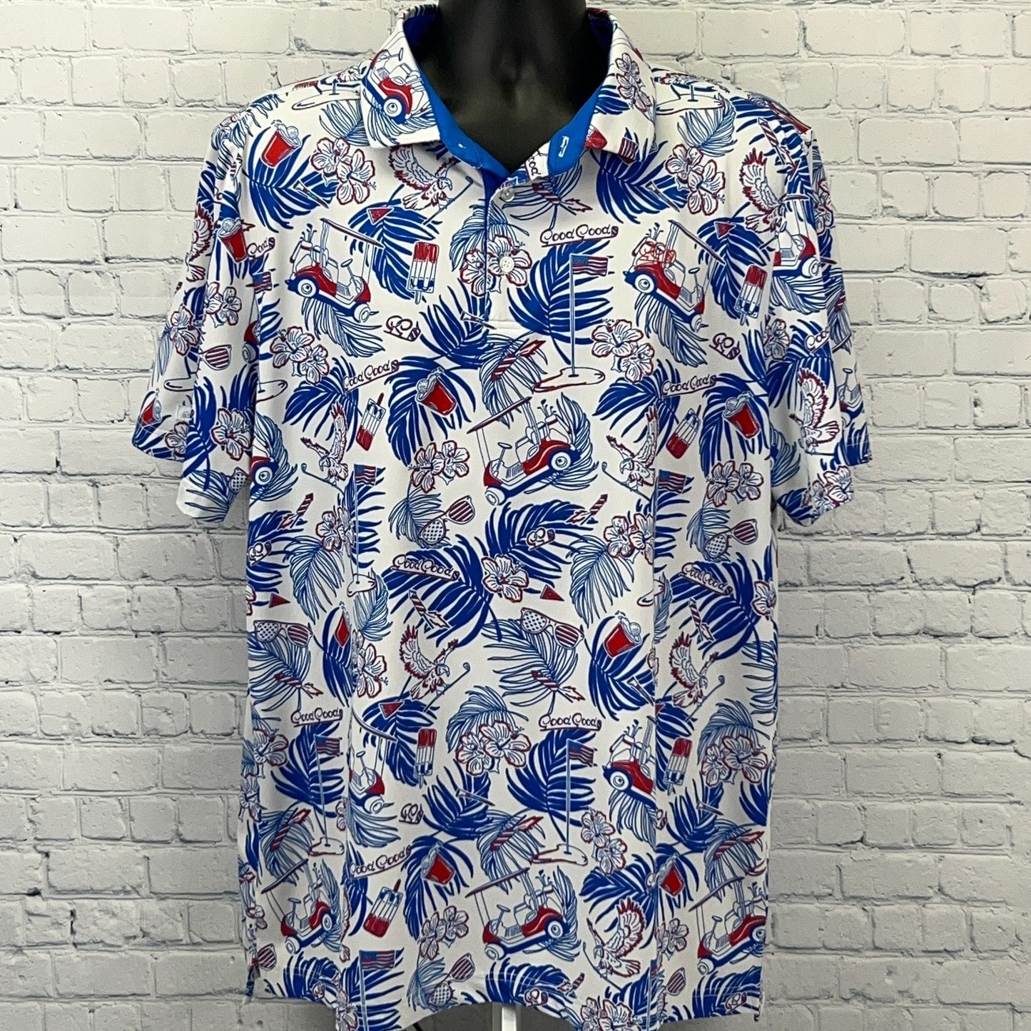 Good Good Patriotic Golf Polo Shirt America USA July 4th White 2XL XXL 2XLarge