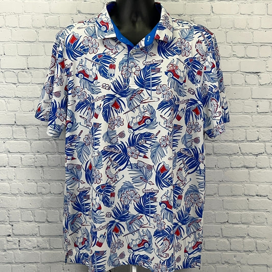 Good Good Patriotic Golf Polo Shirt America USA July 4th White 2XL XXL 2XLarge