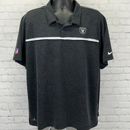 Las Vegas Raiders Polo Shirt XXL 2XL Gray Striped NFL On Field SS Nike Dri Fit
