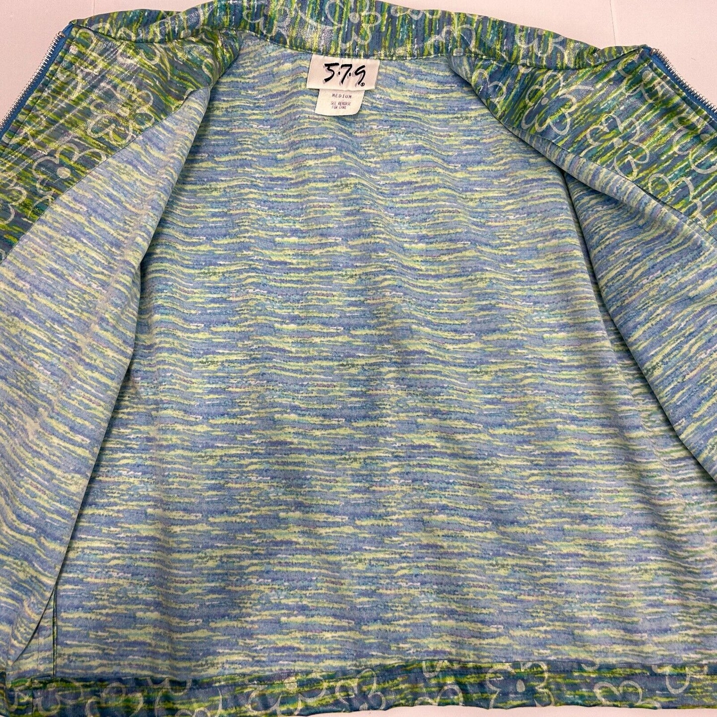 5-7-9 579 Vintage 90s Womens Cropped Rain Jacket Floral Green Made In USA Medium
