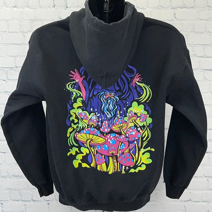 Magic Mushrooms Wizard Hoodie Hooded Sweatshirt Psychedelic ALAB Black S Small