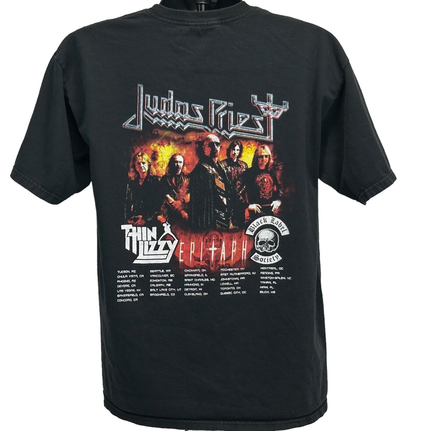 Camiseta de concierto grande de Judas Priest Epitaph Tour 2011 Thin Lizzy Tee para hombre, color negro