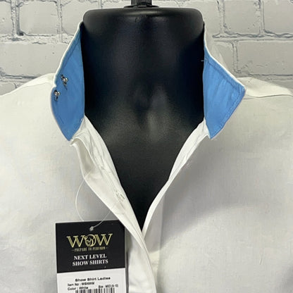 WOW Winners Outerwear Show Shirt Womens M Medium 8-10 White Blue Livestock Horse