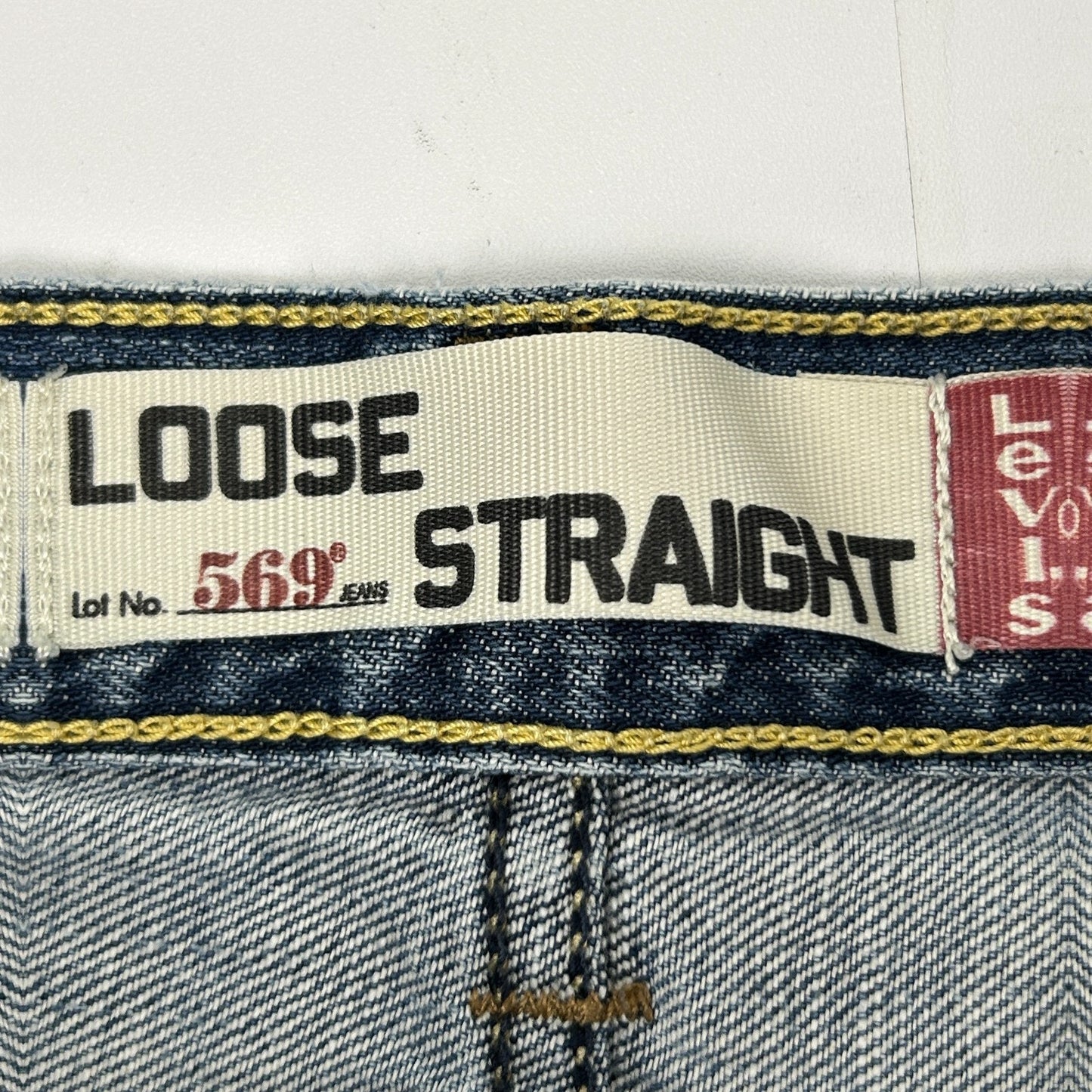 Levis 569 Loose Straight Jeans Distressed Paint Splattered Denim Blue Mens 30x31