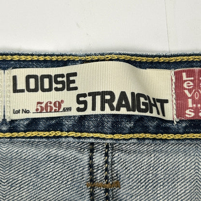 Levis 569 Loose Straight Jeans Distressed Paint Splattered Denim Blue Mens 30x31