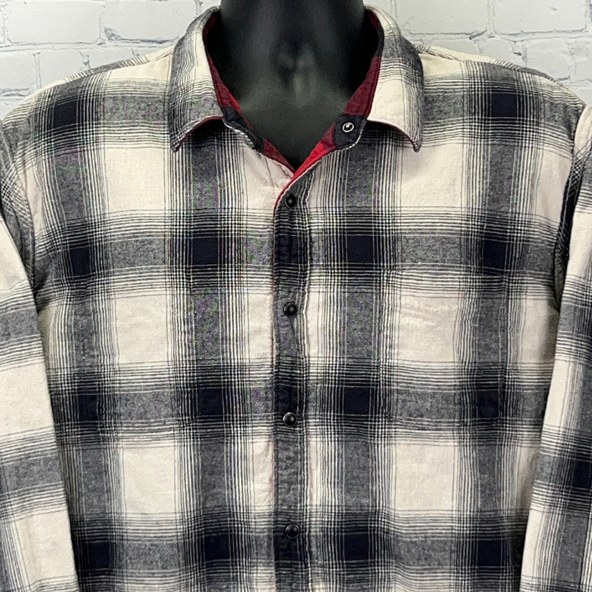 Lucky Brand Reversible Flannel Shirt Mens 2XL XXL Red Black Buffalo Plaid Snap