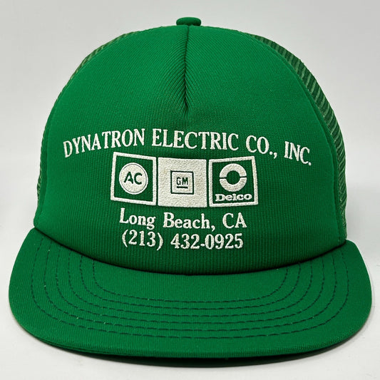 Vintage 80s Dynatron Electric Co Trucker Hat Baseball Cap GM USA Snapback Green