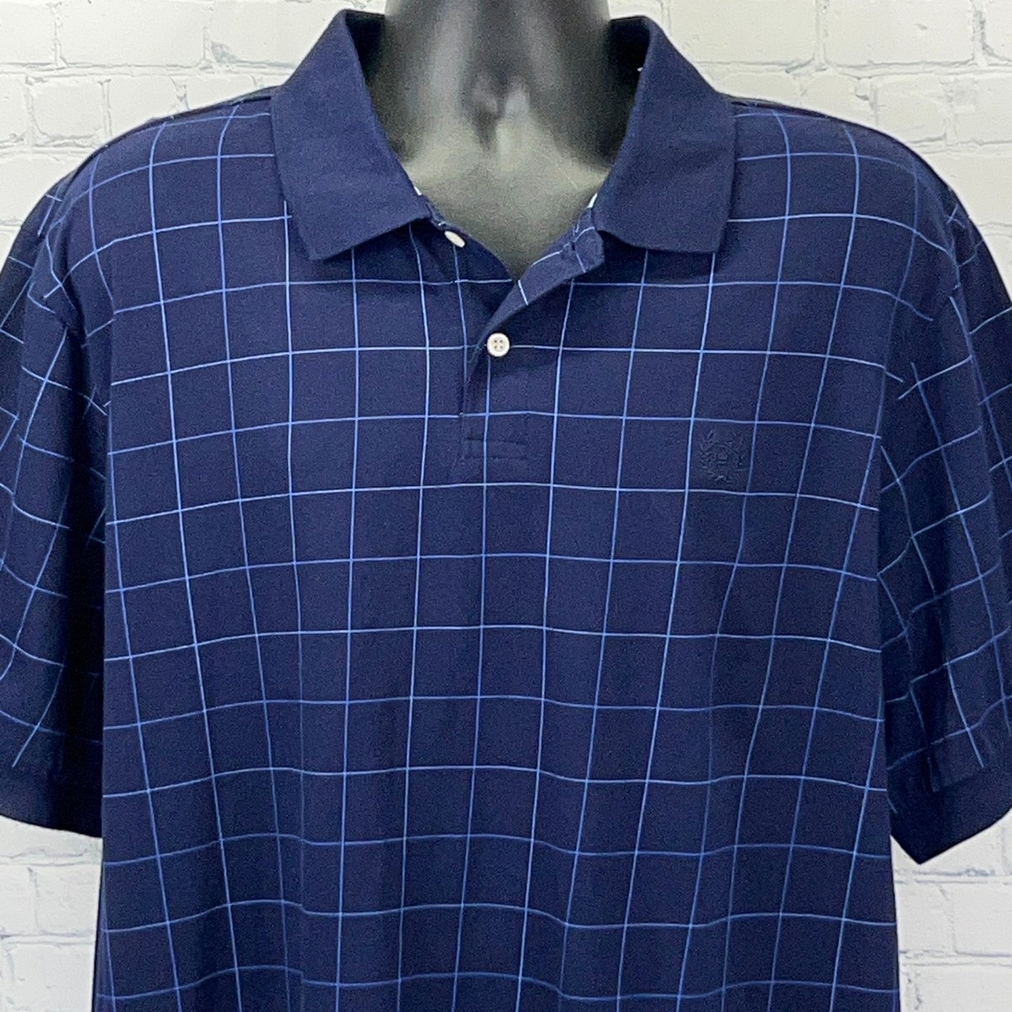 Chaps Polo Shirt XL X-Large Blue Graph Check Short Sleeve Ralph Lauren Cotton