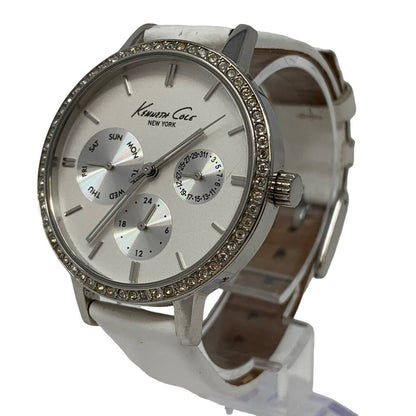 Kenneth Cole Womens Watch White Jeweled Leather Band Analog Wristwatch KC2547