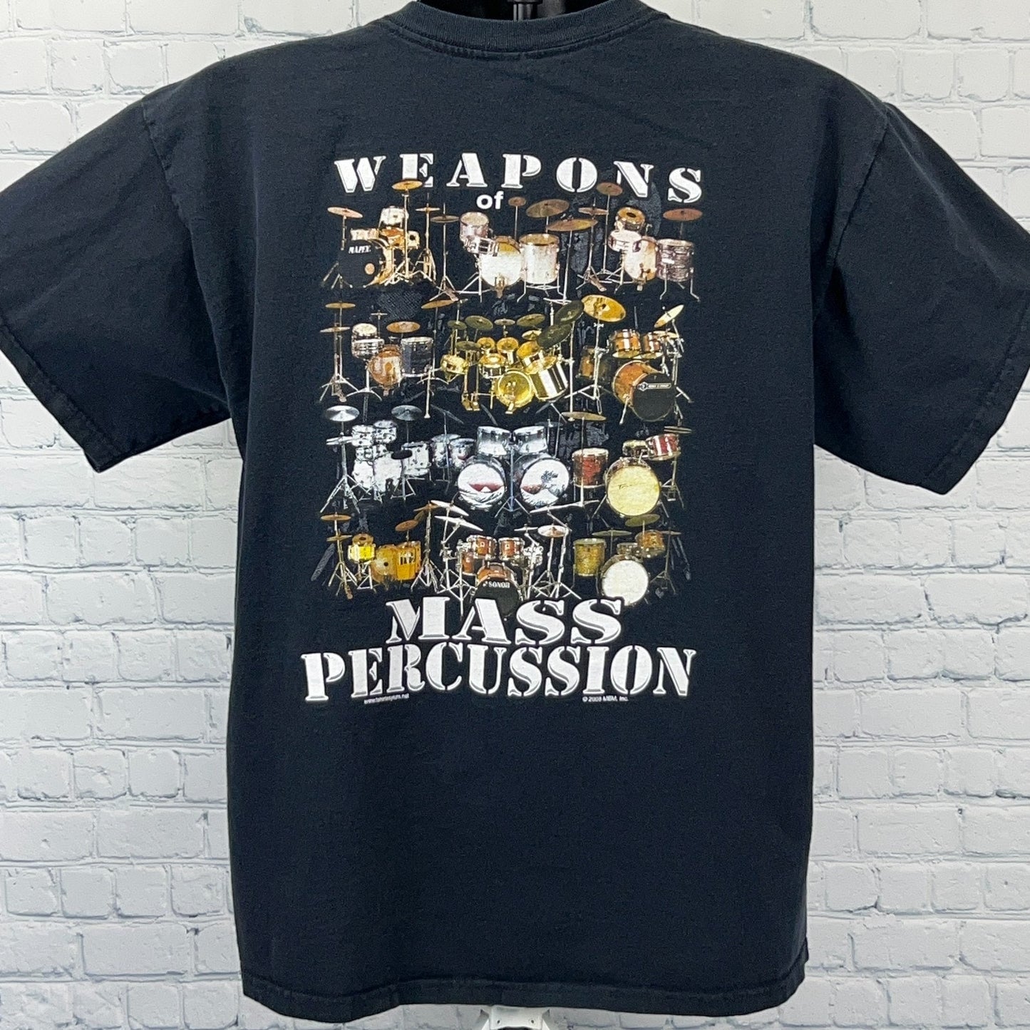 Weapons of Mass Percussion T Shirt Drums Drum Kits Rock Music Black Tee L Large