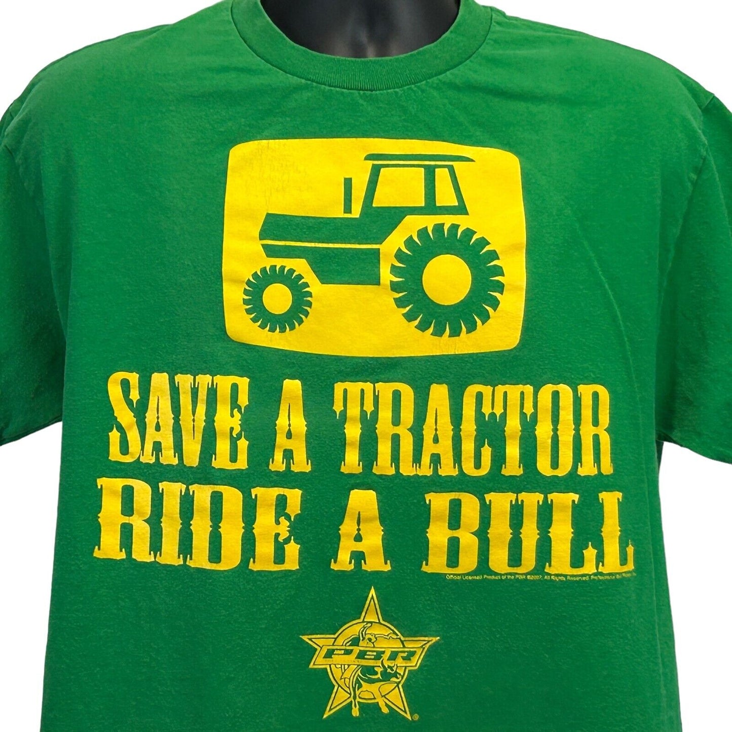PBR Save A Tractor Ride A Bull T Shirt Large Professional Bull Riders Mens Green
