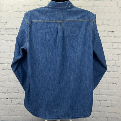 Wrangler Denim Button Front Shirt Mens L Large Blue Cowboy Western Long Sleeve