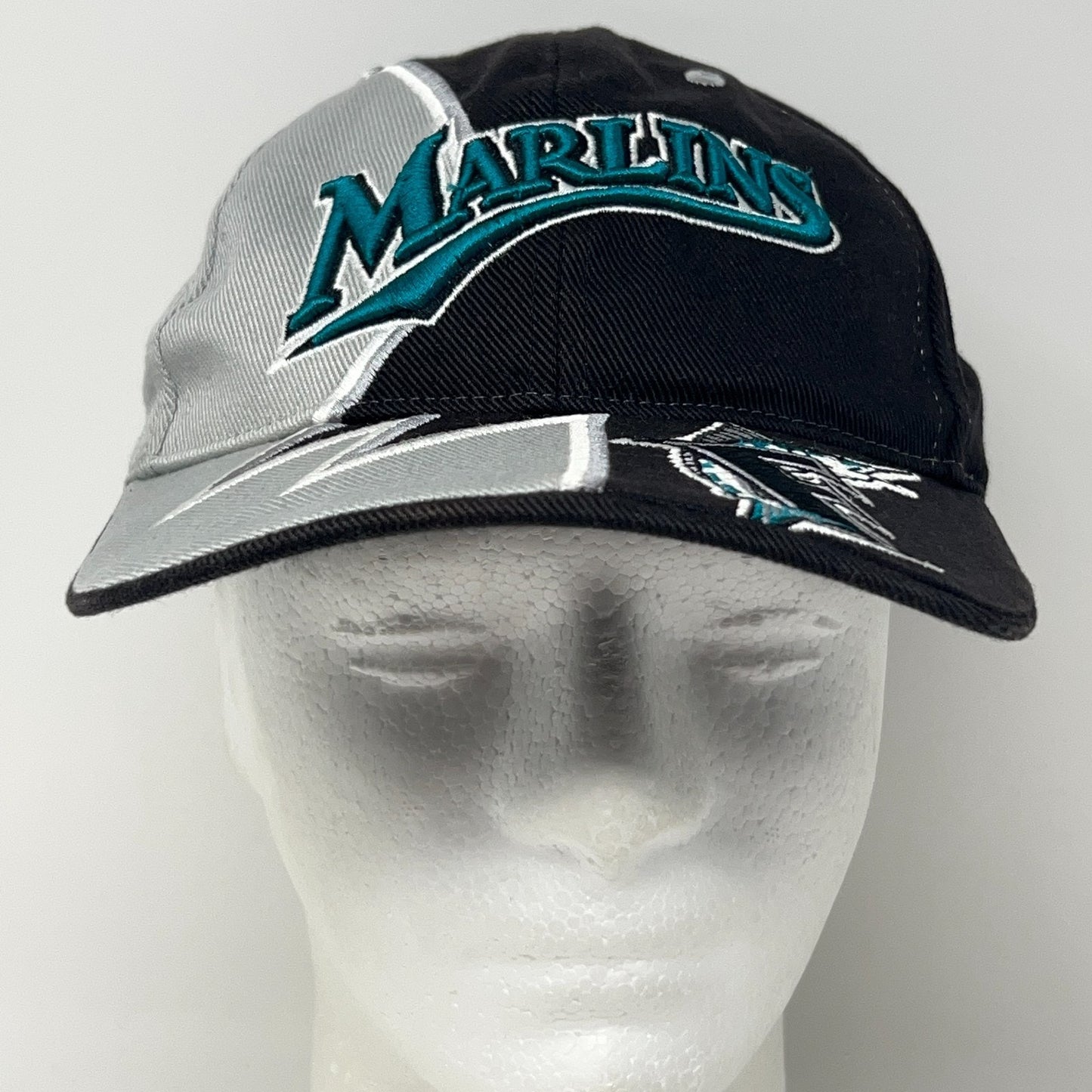 Vintage 90s Florida Miami Marlins Hat Baseball Cap Black Strapback 6 Panel MLB