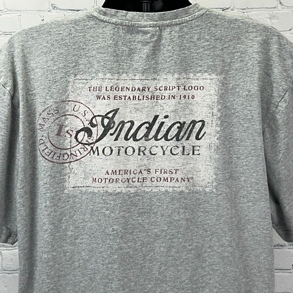Indian Motorcycle 1910 Script Logo T Shirt XL X-Large Gray Biker Graphic Tee