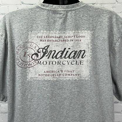 Indian Motorcycle 1910 Script Logo T Shirt XL X-Large Gray Biker Graphic Tee