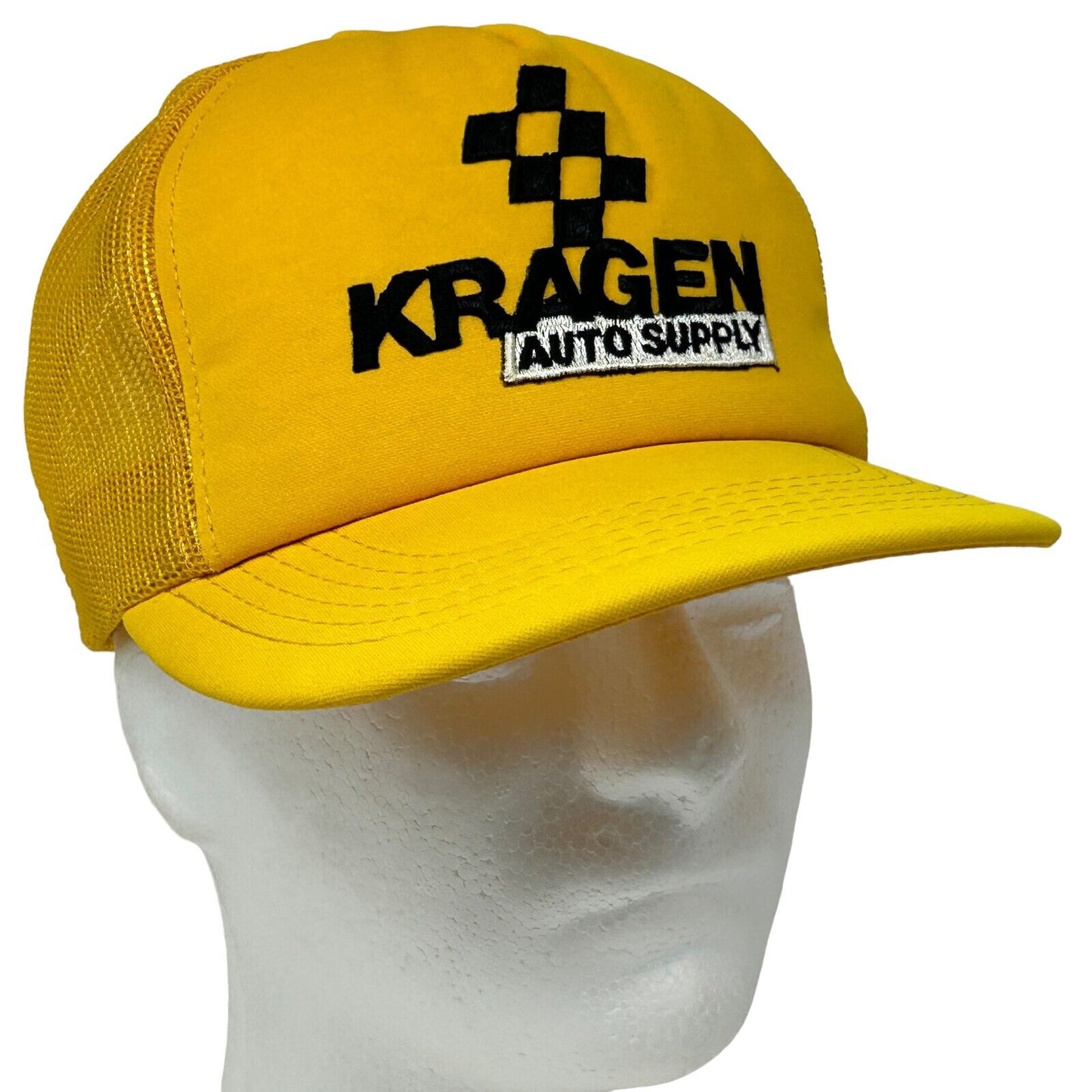 Kragen Auto Supply Vintage 80s Trucker Hat Yellow Mesh Snapback Baseball Cap