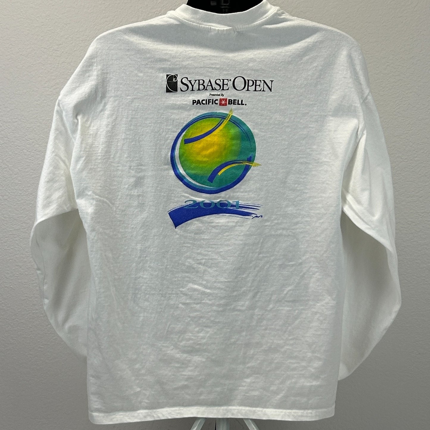 Vintage Y2Ks 2001 Sybase Open T Shirt Tennis San Jose White LS Tee XL X-Large