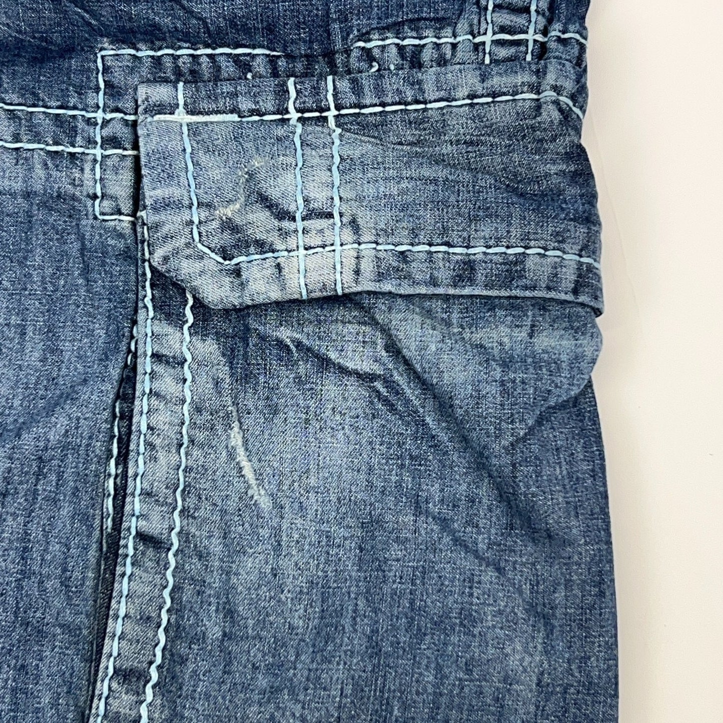 True Religion Isaac Denim Basic Cargo Jean Shorts Frayed Cut Off Blue Mens 42