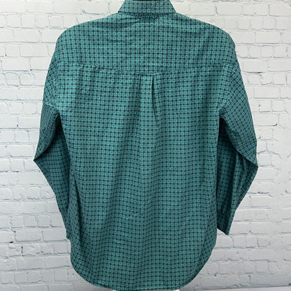 Roper Western Button Front Shirt Cowboy Pockets Long Sleeve Green Mens L Large